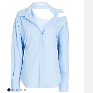 Alexander Wang Cut-Out Cotton Button-Down Shirt in Blue Size XS